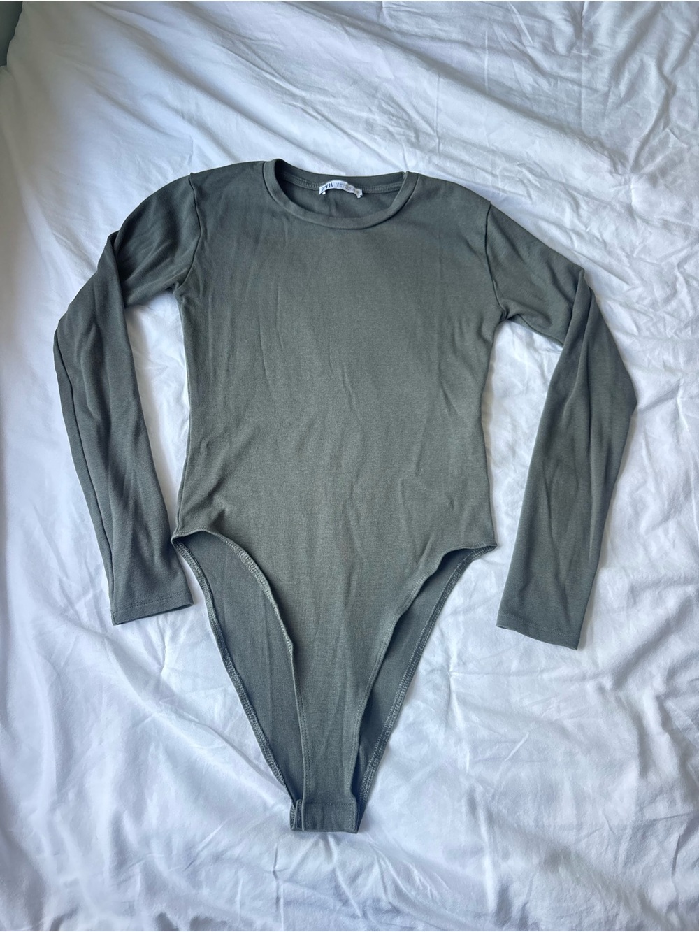 Zara Olive Green Long Sleeve Ribbed Bodysuit